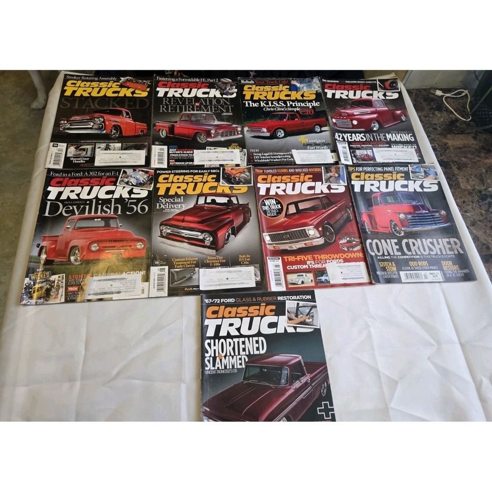 Lot of 9 Classic Truck Magazines RED TRUCKS ONLY Hot Rods Car Horsepower